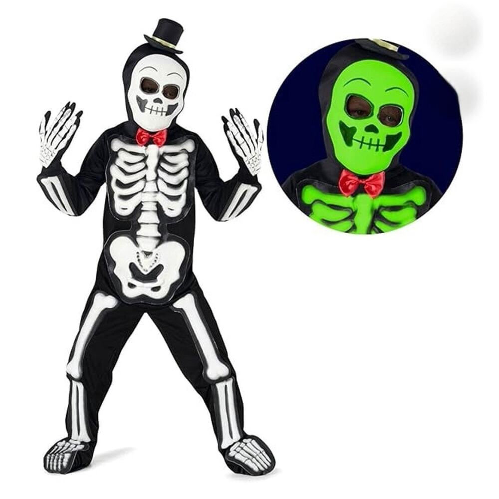 Morph Glow In The Dark Skeleton Kids Halloween Costume Size M 7-9 Years